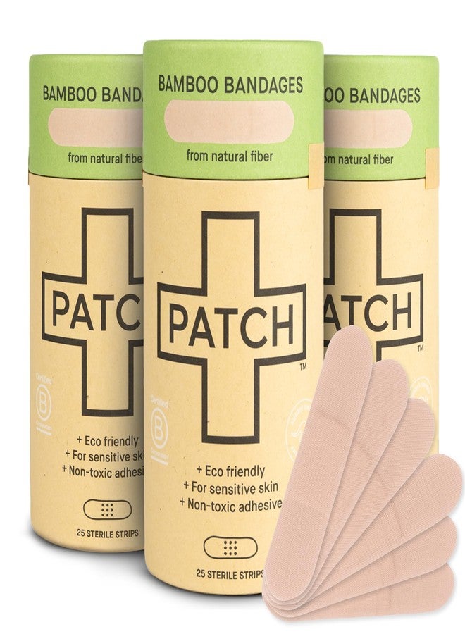 باتش ضمادات باتش الطبيعية الصديقة للبيئة المصنوعة من الخيزران للبشرة الحساسة، ضمادات مضادة للحساسية للبشرة الحساسة، قابلة للتحلل الحيوي، خالية من اللاتكس والبلاستيك، 25 ضمادة - عبوة من 3 قطع - Image 1